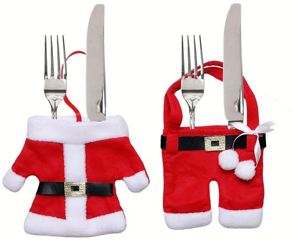 ABC 4-teiliges Bestecktaschen-Set, für Weihnachten, rot, Flanell / Vliesstoff, 3 x 15 x 12 cm