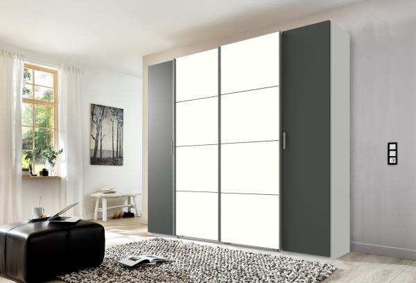 Dreh-/Schwebetürenschrank >LOTTO< (BxH: 227x210 cm) in WEISS + GRAPHIT