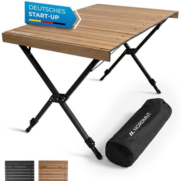 Nordmut Campingtisch Outdoor Tisch klappbar 110x70 cm höhenverstellbar Aluminium (kratzfeste Tischplatte für Camping Garten Balkon & Festival), wetterfester Klapptisch mit Tragetasche bis 50 kg belastbar