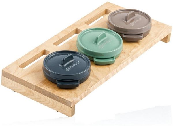 Mahlzeit Serviertopf Mini Cocotte Set mit Holzständer, 3 x 250 ml, Gusseisen emailliert, Gusseisen