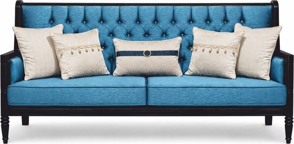 Casa Padrino Luxus Barock Sofa Blau / Schwarz 230 cm - Barockstil Wohnzimmer Möbel