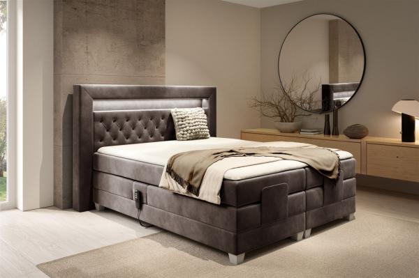 Boxspringbett Elektrisch Bett ARMANDO 120x200cm in Stoff Fresh Schokobraun