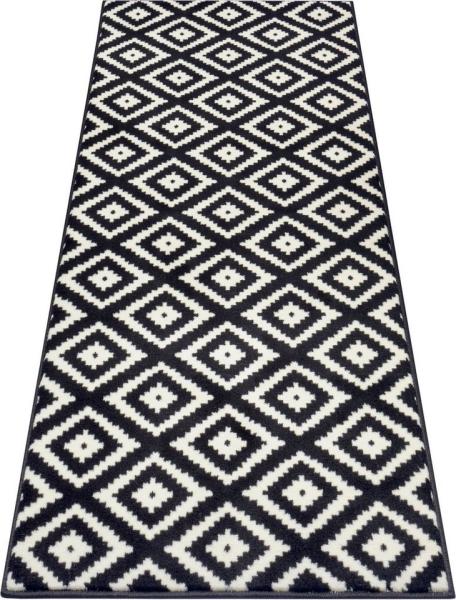 Kurzflor Teppich Raute Schwarz - 80 x 200 x 0,9 cm
