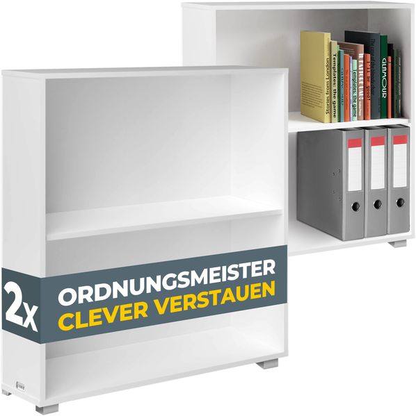 Casaria® Bücherregal Weiß 2x Holz 2 Fächer