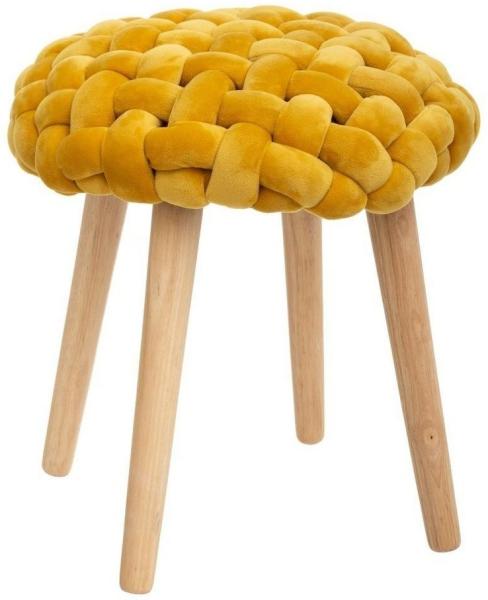 Sitzhocker 'Cosy', Fuß aus Holz und Sitzfläche gestrickt, gelb
