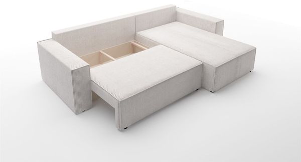 Ecksofa Schlafsofa Sofa CONOR Kunstleder Creme Ottomane Rechts Bild 3