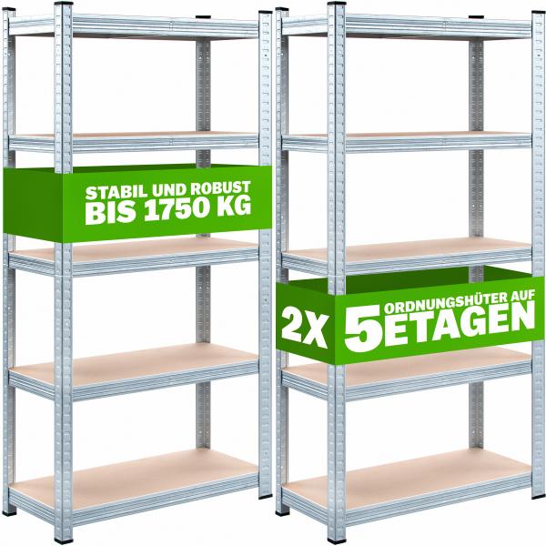 Monzana 2x Schwerlastregal 180x90x60cm 875kg 5 MDF-Platten