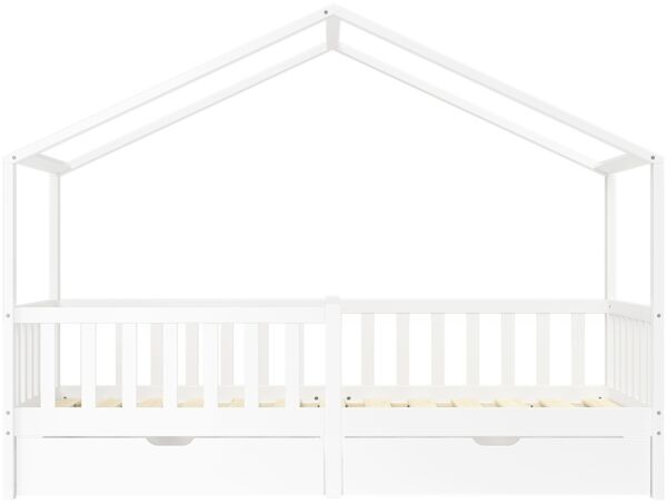 Bellabino 'Bia' Hausbett 90x200 cm mit 2 Schubladen, weiß, Kiefer Massivholz, Montessori Kinderbett mit Stauraum, inkl. Rausfallschutz und Lattenrost Bild 11
