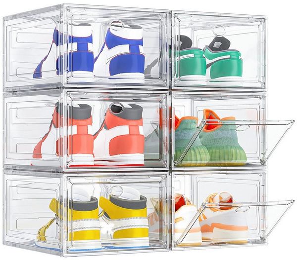 POPOLIC Schuhkiste Schuhbox Schuh-Organizer (6/9/10 St), aus Kunststof, Stapelbare (Organizer für Sneaker, Stiefel & Schuhe, 6 St, Platzsparendes Schuhregal), Transparente stapelbare Kunststoffbox