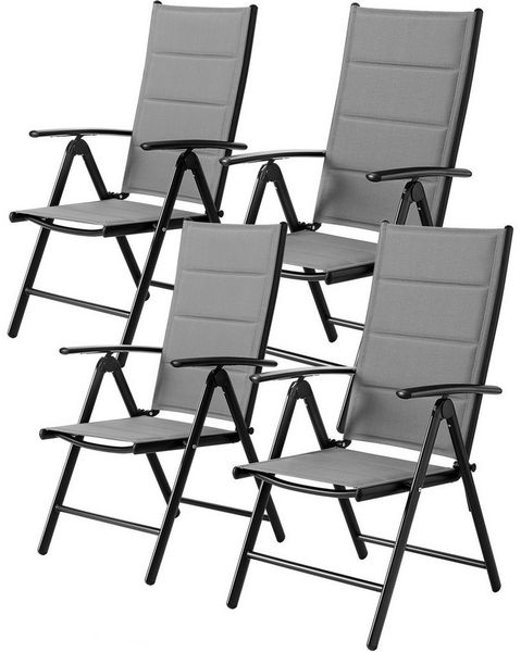 TLGREEN Gartenstuhl Hochlehner Klappbar,2er Set Aluminium Balkonstuhl, (mit Gesteppte Rückenlehne & Sitzfläche,7-Fach Verstellbar,Bis 120 kg, 4 St), utdoor Esszimmerstuhl, Armlehnen Klappstuhl