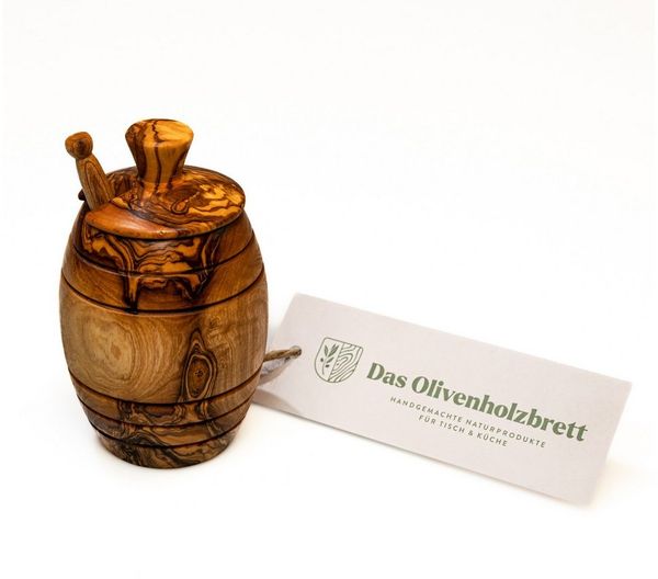 dasOlivenholzbrett Honigglas Honigtopf mit Honiglöffel aus Olivenholz