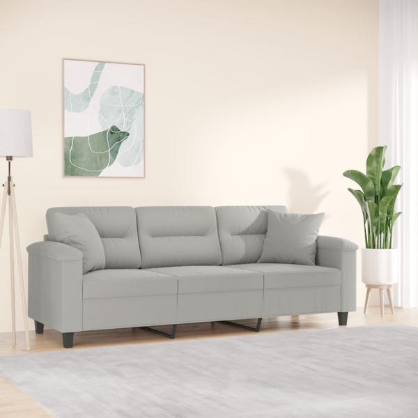 vidaXL 3-Sitzer-Sofa mit Kissen Hellgrau 180 cm Mikrofasergewebe 3200978