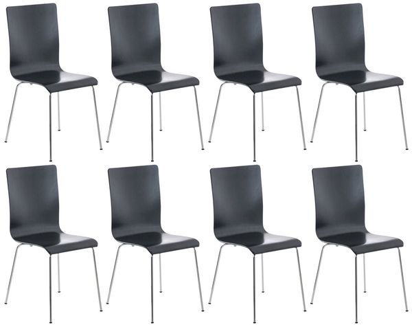 CLP 8er Set Besucherstuhl Pepe mit ergonomisch geformten Holzsitz und Metallgestell,schwarz