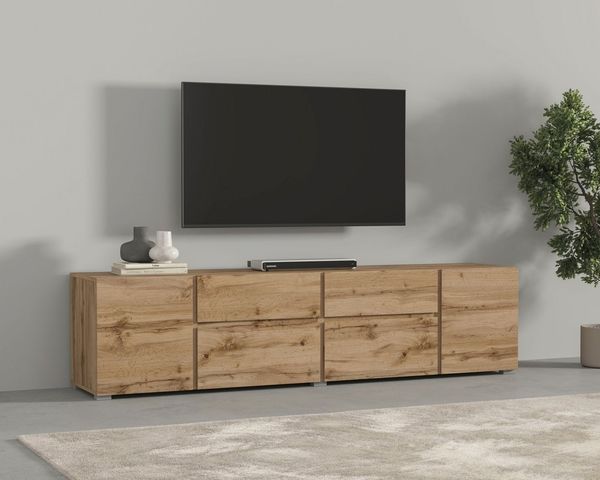 OTTO home Lowboard Metric,Breite 195cm, grifflose Lowboard 2Klappen/2Schubkästen/2Tür, TV-Schrank mit viel Stauraum, TV-Board