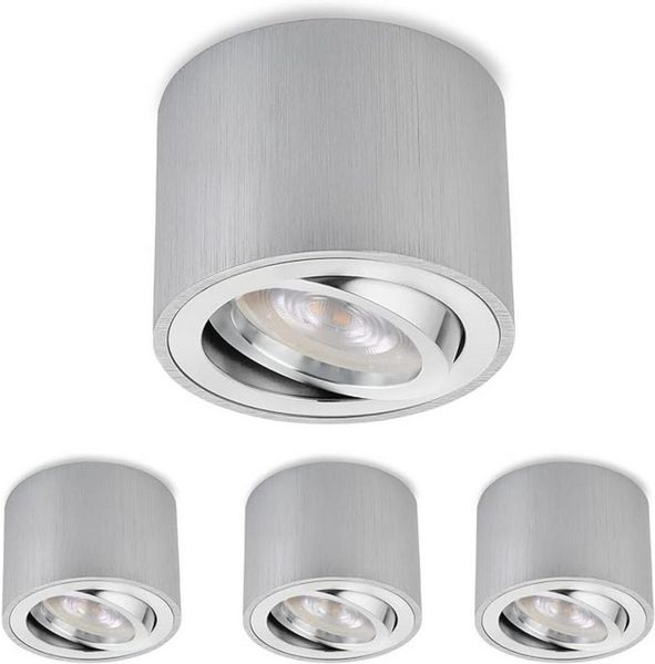 Sweet LED LED Aufbaustrahler 4er Set schwenkbare Aufbauspots LED flach 5W rund & silber, LED wechselbar, warmweiß, LED Deckenlampe, Deckenspot, Deckenstrahler, Strahler