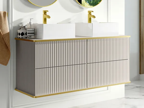 Vente-unique - KELIZA Waschbeckenmöbel Holz, Platte Beige - B 47 cm x H 54 cm x L 120 cm