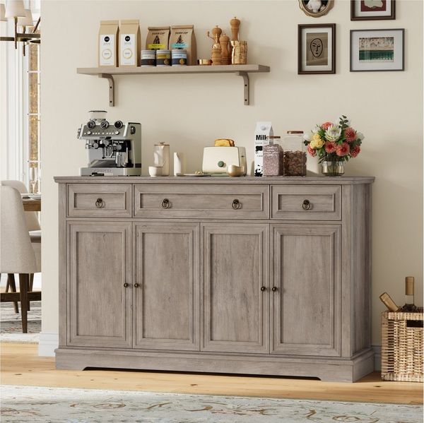 Homfa Sideboard für Wohnzimmer Küche, Küchenschrank Buffetschrank mit 3 Schubladen 4 Türen TV-Schrank braun
