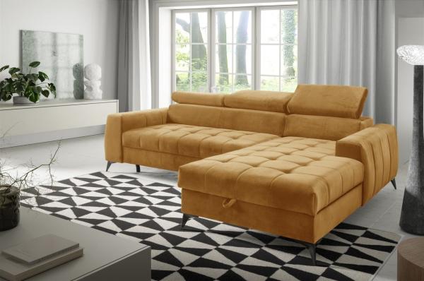 Ecksofa Schlafsofa Sofa AGNESA XS Stoff Salvador Honiggelb Ottomane Rechts