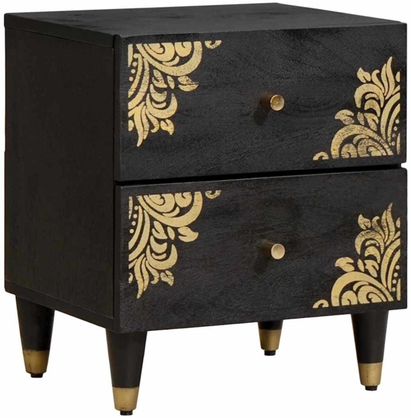 vidaXL Nachttisch 2 pcs Schwarz 40 x 33 x 46 cm Massivholz Mango 4018807