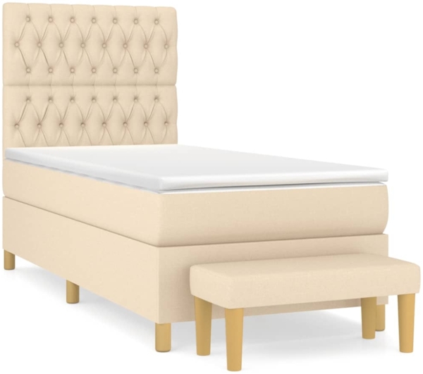 vidaXL Boxspringbett mit Matratze Creme 100x200 cm Stoff 3137378