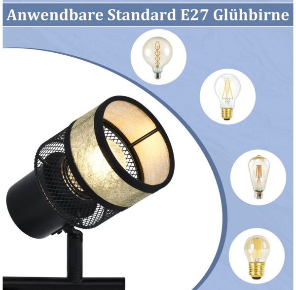 Nettlife Deckenstrahler 1/2/3/4 Flammig Schwarz Vintage E27 Flur Metall Deckenleuchte, 330°Drehbar, LED wechselbar, für Wohnzimmer Schlafzimmer Küche Treppe Esszimmer