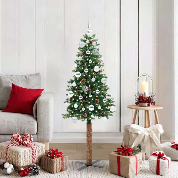 vidaXL Schlanker Weihnachtsbaum mit 150 LEDs mit Ständer Grün 150 cm 3394856