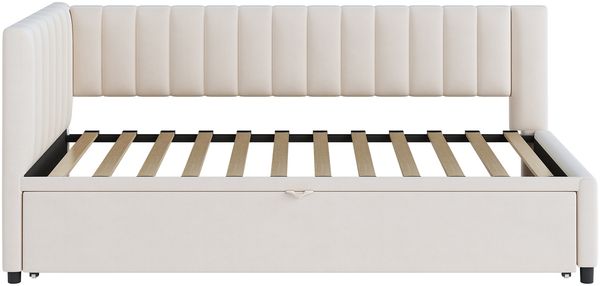 Schlafsofa, Samt mit Ausziehbett & Rückenlehne, 90x200 cm, Beige, ohne Matratze Bild 9