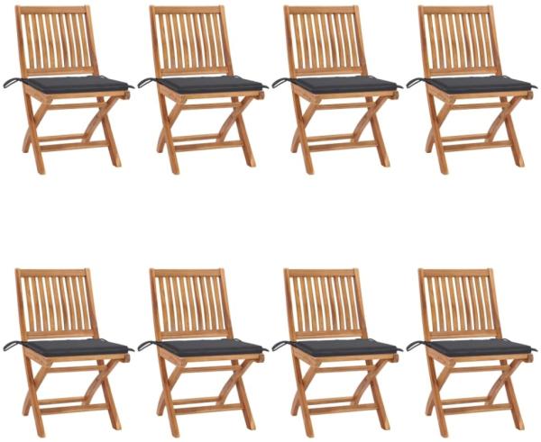 vidaXL Klappbare Gartenstühle mit Kissen 8 Stk. Massivholz Teak 3072861