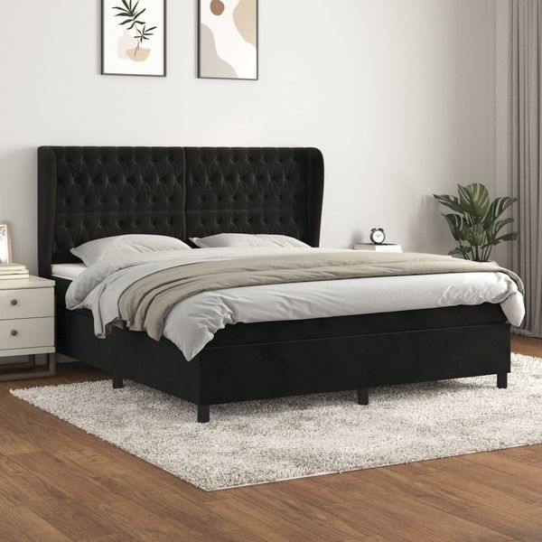 vidaXL Boxspringbett mit Matratze Schwarz 180x200 cm Samt 3129407