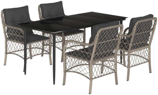 vidaXL 5-tlg. Garten-Essgruppe mit Kissen Hellgrau Poly Rattan 3212169