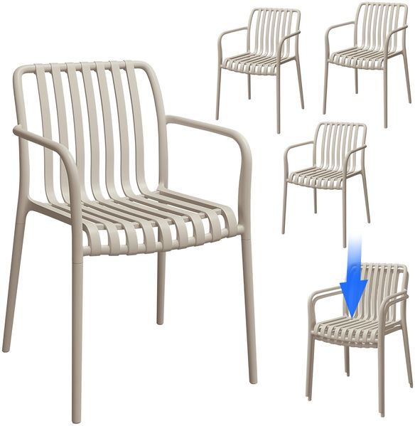 STEELSØN 'Pincoya' Gartenstuhl, taupe, Kunststoff, wetterfest und UV-beständig, Balkonstuhl stapelbar, bis 120 kg belastbar, 4er Set