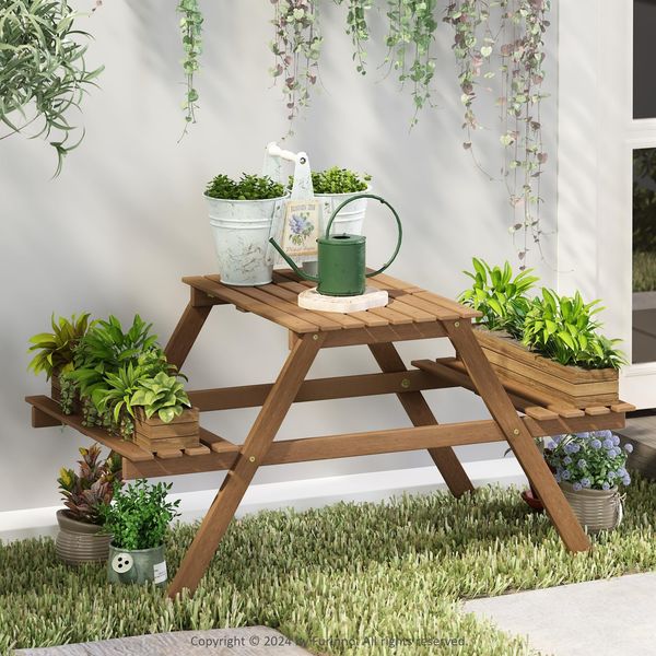 Furinno TIOMAN Pflanzenständer Outdoor, 3-stufiges Leiter-Pflanzenregal, gestuftes Pflanzenregal Indoor, Outdoor, Terrasse, Garten, Balkon, Natur