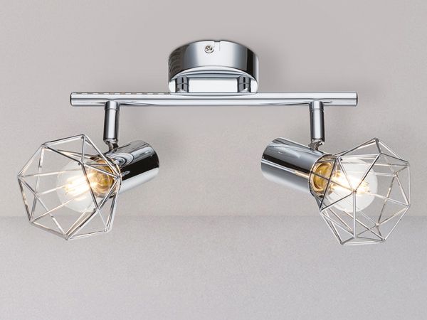 LED Deckenstrahler 2-flammig, Gitter Silber Chrom Industrial, Breite 25,5cm