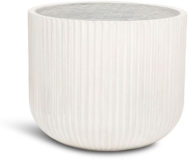 Linea Betontopf mit geriffelter Oberfläche Ø 37 cm, Höhe 30 cm weiß