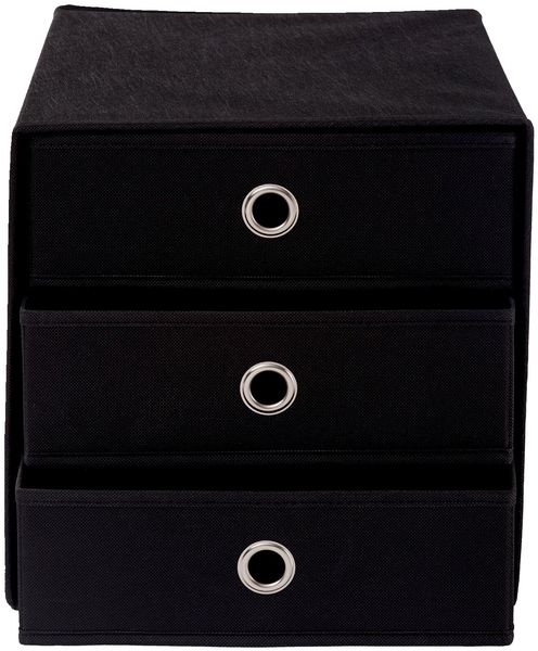 Carryhome 'CUBUS' Regalbox mit 3 Schubladen, Stoff schwarz, 32 x 32 x 31.5 cm, mit Griffloch