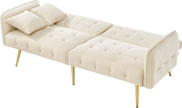 2-Sitzer Schlafsofa H 70 x T 178 x B 82 cm mit Schlaffunktion, Liegefläche 215 x 81,5 cm, Veloursbezug in Beige Bild 6