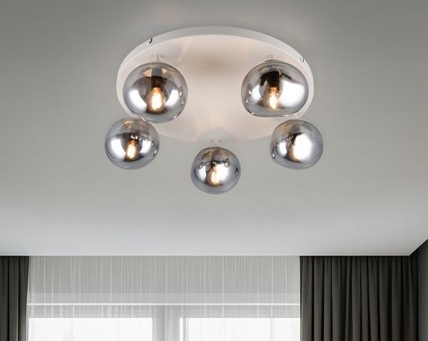 s.Oliver Deckenleuchte ANJELLA, Deckenlampe exkl. E14, in warm grey (beige) + smoke Glas, Leuchtmittel wechselbar, warmweiß - kaltweiß, mit mundgeblasenen Glasschirmen in rauchgrau, max 10W