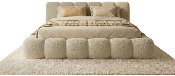 yourhouse24 Polsterbett Dallas Bouclé, angesagte Bubble-Optik (Bettgestell mit Bettkasten), Wolken-Design & Japandi
