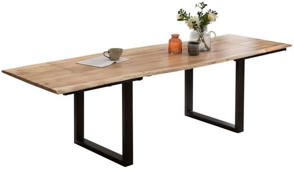 SAM® Baumkantentisch Dian, Baumkante, massives Akazienholz, 2 Ansteckplatten und Metallgestell