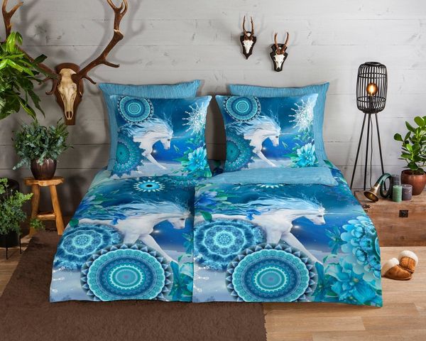 HIP Biber Bettwäsche 155 X 220 cm + 1 x 80 X 80 cm Lumi blau