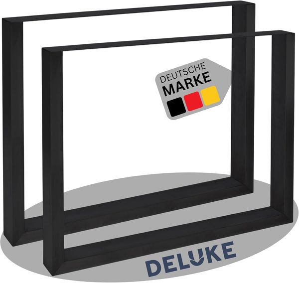 Tischbeine Metall CERMO Schwarz 72x70cm HxB 2er Set inkl. Schrauben + Bodenschoner Tischgestell Tischkufen 2 Stück Tischbein für Holztisch Esstisch Schreibtisch Sitzbank