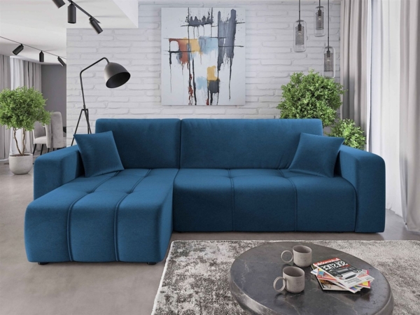 Ecksofa mit Schlaffunktion Sofa DAGNY in Stoff Kronos Blau Ottomane Links