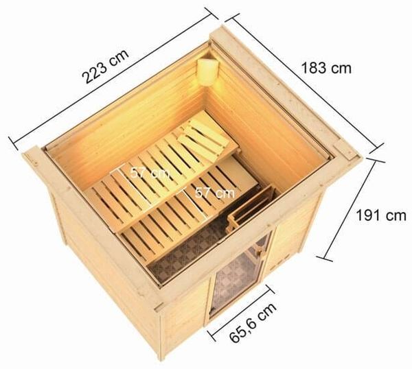 Karibu Sauna Adelina mit Dachkranz + 9kW BIO-Kombiofen mit ext. Steuerung Easy Bild 3
