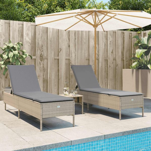 vidaXL Sonnenliegen mit Auflagen 2 Stk. Beige Poly Rattan 3261590