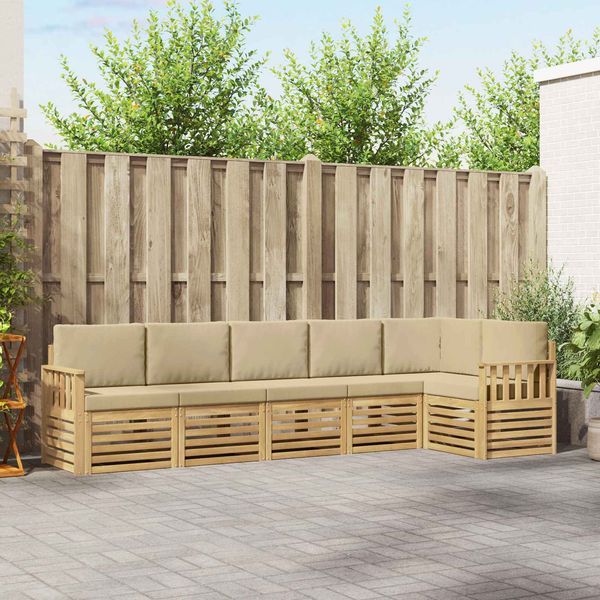 vidaXL Outdoor-Sofagarnitur 6 pcs Weiß und Beige 306 x 128,5 x 73 cm 3391908