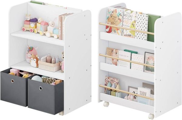 Woltu Kinderregal, 1-tlg, 2 in 1 Bücherregal mit Boxen auf Rollen