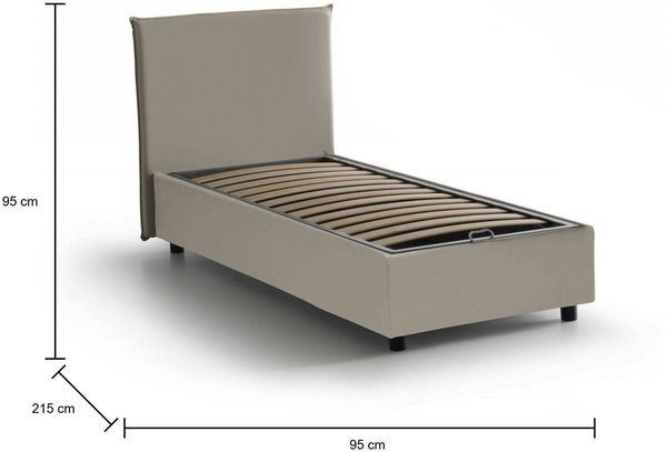 Dmora Atelmo-Einzelbett, Bettkasten mit Kunstlederbezug, 100 % Made in Italy, Öffnung vorne, geeignet für Matratzen 80 x 200 cm, Taupe Bild 3