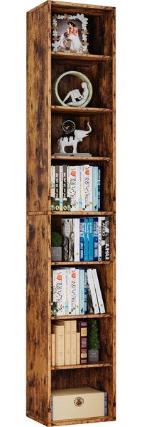 IRONCK Bücherregal Braun, Würfelregal mit 8 Ebenen, Schmales Regal für Wohnzimmer, Büro, Schlafzimmer, Arbeitszimmer, 23.6 x 30 x 180 cm