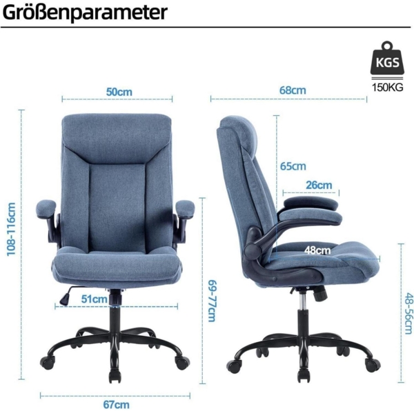Ergonomischer Bürostuhl mit hochklappbarer Armlehne, höhenverstellbar, navy blau Bild 3