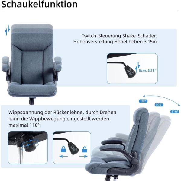 Ergonomischer Bürostuhl mit hochklappbarer Armlehne, höhenverstellbar, navy blau Bild 8